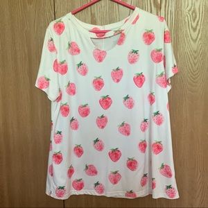 Watercolor Strawberry T-shirt w/ Cut-Out Collar